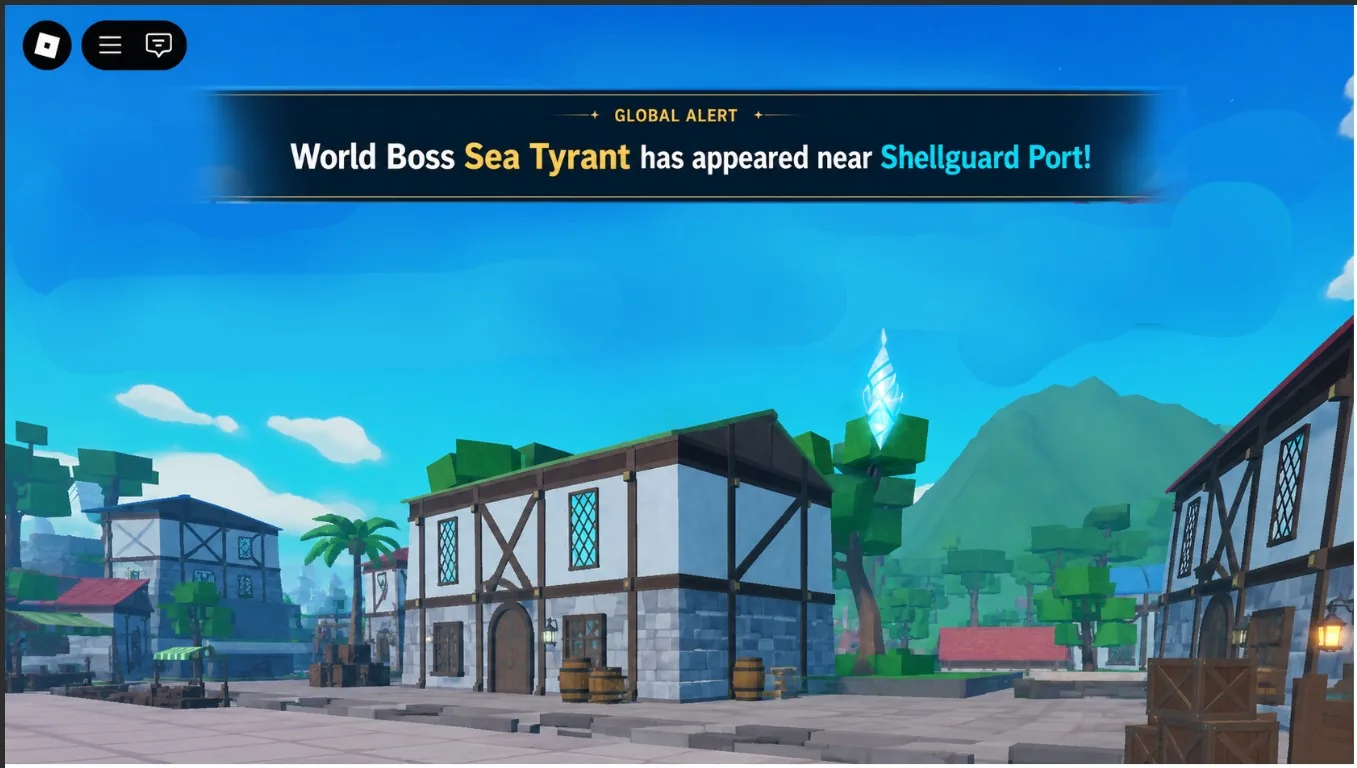 Global alert UI: World Boss Sea Tyrant has appeared near Shellguard Port